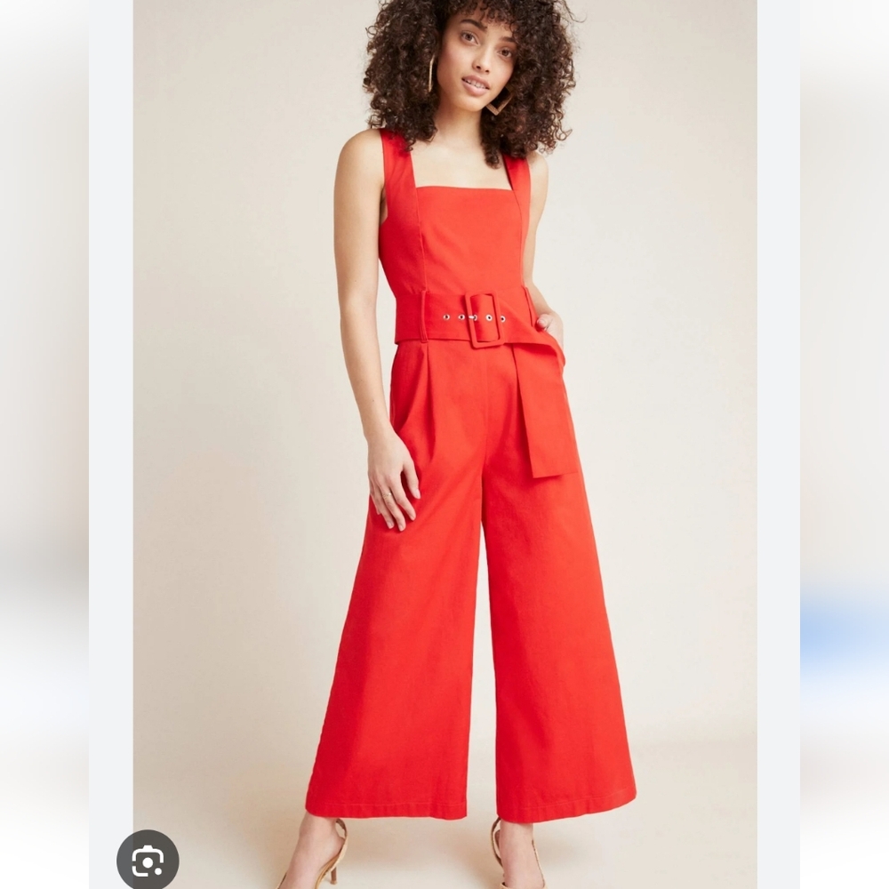 Anthropologie Seen Worn Kept Red Wide Leg Jumpsuit 8
